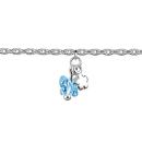 Bracelet Argent 925 et Zirconium Bleu 3 Papillons avec Fleur