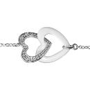 Bracelet Argent 925 Double Coeur Céramique Blanche + Zirconium Sertis